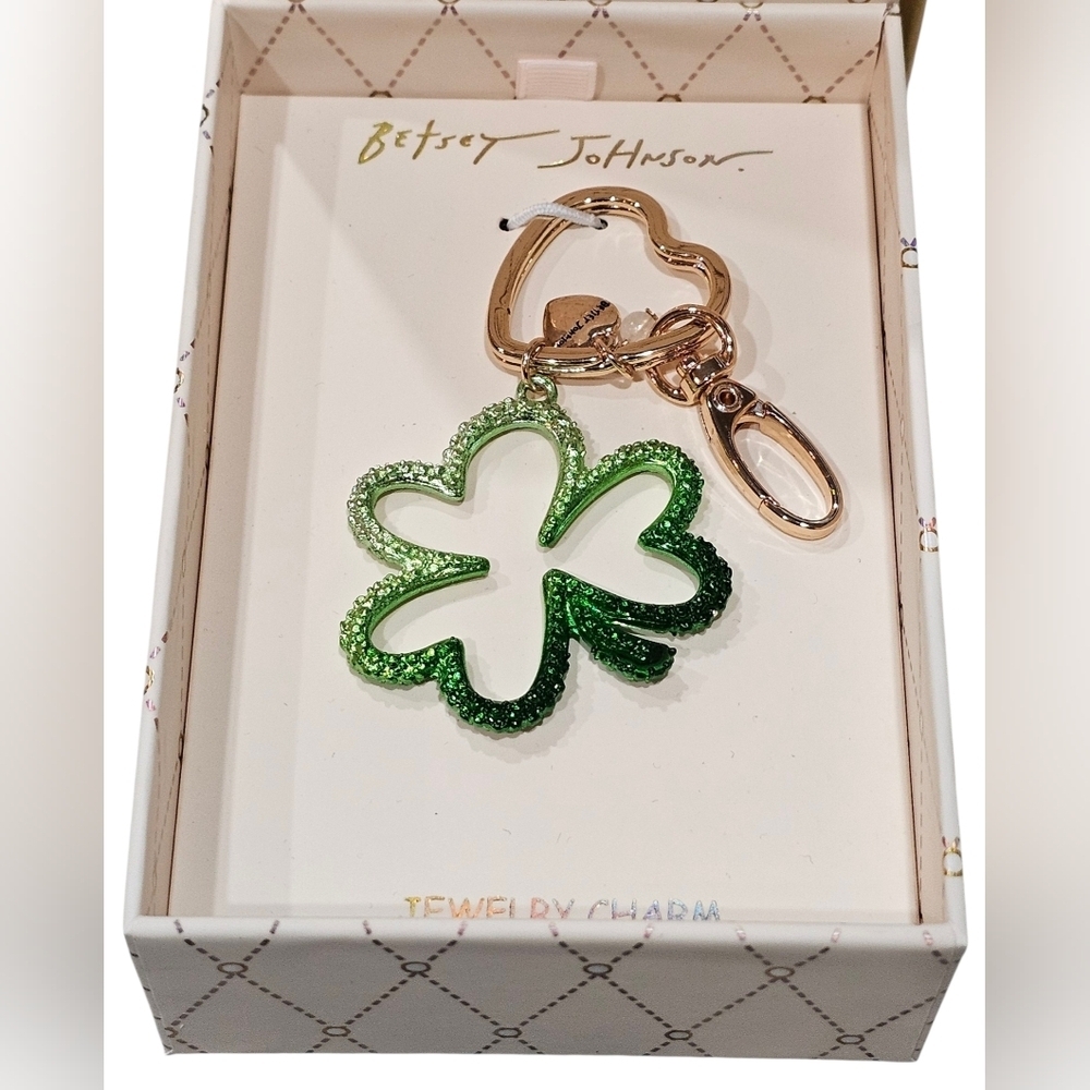 Betsey Johnson Green Clover Jewelry Keychain Charm, New